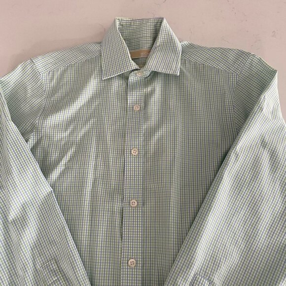 Michael Kors LS Non Iron Button Down Cotton Check Shirt Wht Blue Grn Sz 14.5 - Picture 5 of 15